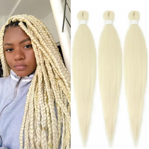 Miniatura 43 de Cabello trenzado marrón preestirado de 30 pulgadas, 3 paquetes de cabello trenzado preestirado de color 30 EZ, textura Yaki, extensiones de cabello
