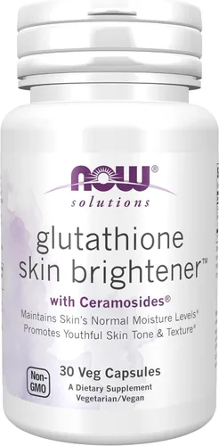 NOW Foods Solutions, Aclarador de piel con glutatión con Ceramosides®, Hidratante e Iluminador, 30 Cápsulas Vegetales