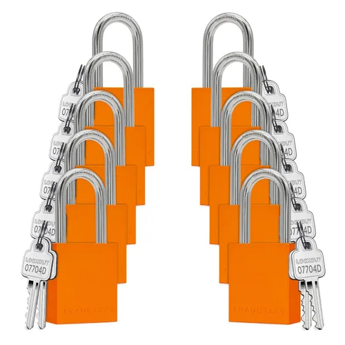 Miniatura 13 de TRADESAFE Juego de cerraduras de bloqueo y etiquetado – 10 cerraduras de aluminio azul, candados de bloqueo con llave igual, 2 llaves por candado