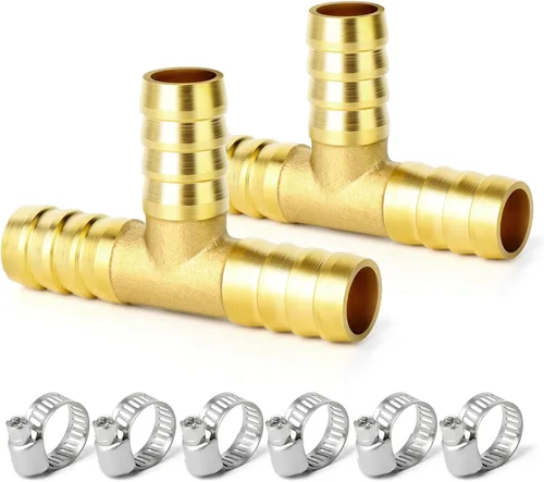 Miniatura 24 de GASHER 20 Piezas Reductor de Púas de Manguera de Latón, 1/2 Pulgada a 1/2 Pulgada (12.7mm) ID de Manguera con 40 Abrazaderas de Manguera, Reductor