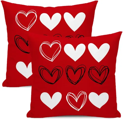 Miniatura 28 de AEIOAE - Juego de 2 fundas de almohada de San Valentín, de 16 x 16 pulgadas, rojo, con diseño de corazón de amor, fundas de almohada decorativas