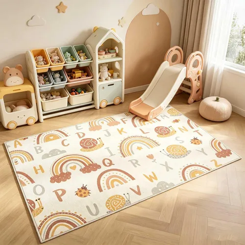 LIVEBOX Alfombra suave ABC para niños, alfombras lavables de arco iris para dormitorio, alfombra antideslizante para sala de juegos, bonita alfombra