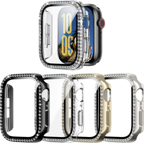 Miniatura 7 de 4 Pack Fundas Brillantes para Apple Watch SE 3/SE 2/SE/6/5/4 44mm, Funda Protectora de Diamantes y Brillantes con Protector de Pantalla de Vidrio