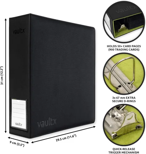 Miniatura 3 de Vault X Carpeta de anillos grande, 900 tarjetas, se adapta a 9 páginas de bolsillo, material Exo-Tec, carpeta de 3 anillos en D, para tarjetas Verde