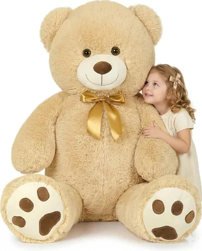 Miniatura 34 de MaoGoLan - Oso de peluche gigante de 52.0 pulgadas, peluche grande color canela con lindo moño y huellas, peluche suave de oso con moño para regalar