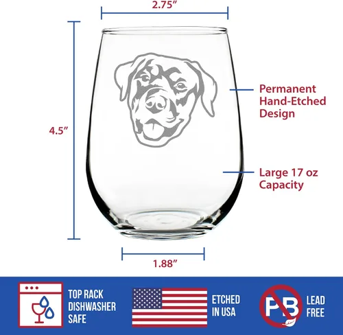 Miniatura 5 de Happy Rottweiler - Copa de vino sin tallo, bonitos regalos para perros con temática de Rottweiler y decoración de fiesta para mujeres y hombres