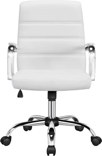 Miniatura 11 de Topeakmart Silla de oficina con respaldo medio, silla ejecutiva giratoria ajustable de piel sintética, color negro