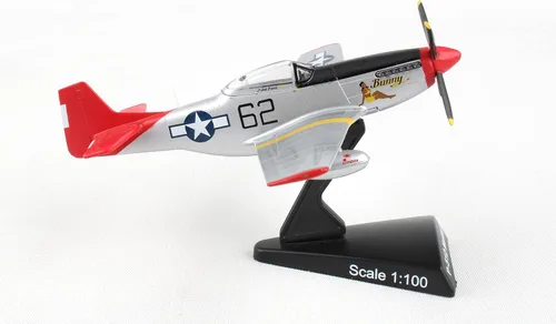 Miniatura 4 de P-51D Mustang Bunny Red Tail 1/100 Modelo de avión fundido a presión – Aviones de combate Tuskegee WWII WWII Coleccionables con soporte