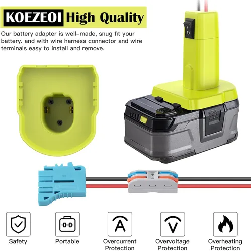 Miniatura 6 de Adaptador de ruedas eléctricas para Ryobi Adaptador de batería de 18 V, kit de convertidor de batería con fusible, interruptor y conector de arnés