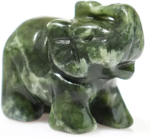 Figuras de elefante de piedras preciosas, 1 unidad, piedra de jade verde, tallada a mano, pequeños elefantes, figuras de animales de cristal, Jade