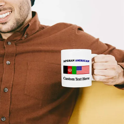 Miniatura 4 de Taza de café de cerámica personalizada de 11 onzas de países afganos americanos banderas de taza de té blanco Texto personalizado aquí