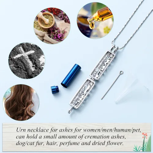 Miniatura 18 de Imrsanl Collar con colgante de urna de cremación con vial de cilindro hueco, urna de recuerdo, joyería de cremación, medallones conmemorativos