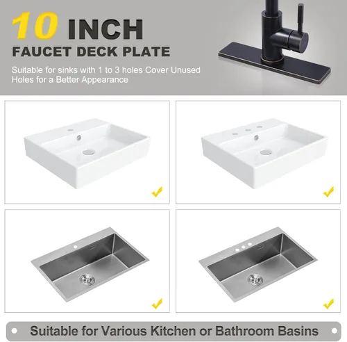 Miniatura 4 de Placa de cubierta de orificio para grifo de fregadero de 10 pulgadas para lavabo de baño y cocina, grifo de bronce frotado con aceite, placa