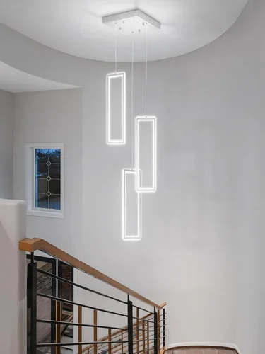 Miniatura 23 de ykolupty Moderno candelabro LED ajustable colgante negro lámpara colgante 3 luces rectangulares candelabros para cocina, escalera de isla comedor