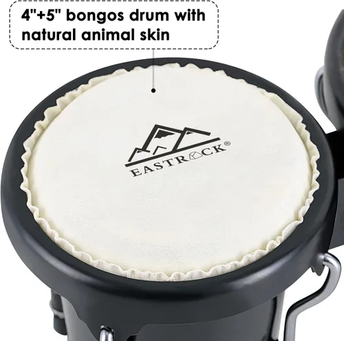 Miniatura 2 de EASTROCK Bongo - Juego de bongos de 4 y 5 pulgadas para adultos, principiantes, profesionales, instrumentos de percusión de madera ajustable