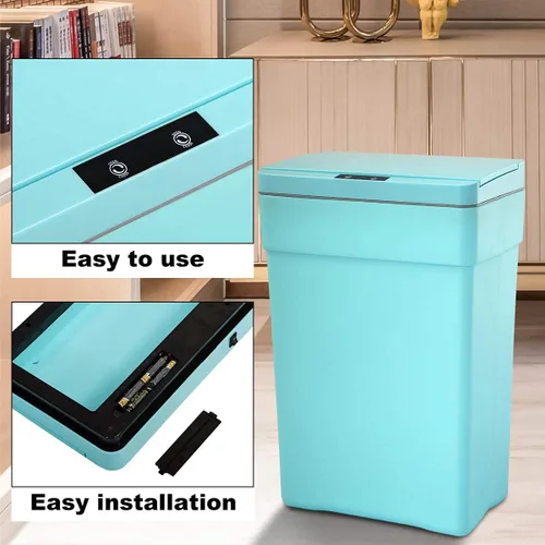 Miniatura 4 de Basurero automático de 50 litros/13.2 galones para cocina, sin contacto, de alta capacidad, resistente a las manchas, con tapa (1, azul)