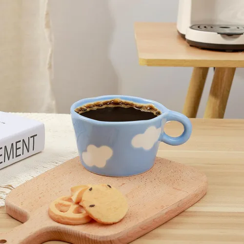 Miniatura 6 de Koythin Taza de café de cerámica, bonita taza creativa impresa a mano para oficina y hogar, 6.5 oz/6.8 fl oz para leche de té con leche