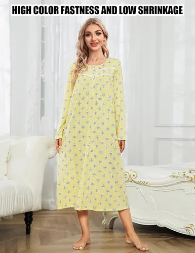 Miniatura 3 de MZROCR Camisones de algodón para mujer, vestidos de noche de manga larga, ropa de dormir suave para mujer