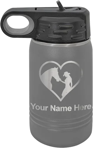Miniatura 70 de LaserGram Botella de agua personalizada, corazón de vaquera de caballo, acero inoxidable de doble pared aislada al vacío con popote superior, regalo