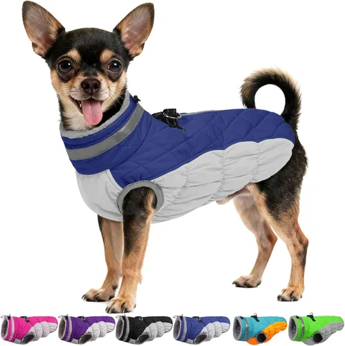 Miniatura 29 de Abrigo de invierno para perro, chaqueta grande para perro, chaqueta impermeable para mascotas con cremallera trasera, abrigo para mascotas con arnés