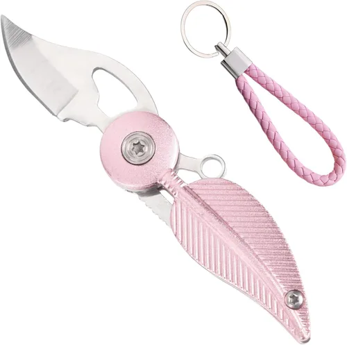 Cuchillo de bolsillo para mujer, color rosa, cadena, mini, bonito accesorio para llaves Rosado
