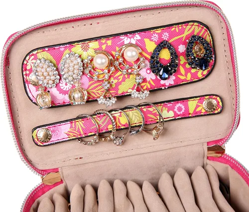 Miniatura 5 de Angelina's Palace Jewelry Organizer Case Bridesmaid Gifts Travel Bag Vegan Leather Box for Necklace Earring Bracelet Ring(blossom fuschia)