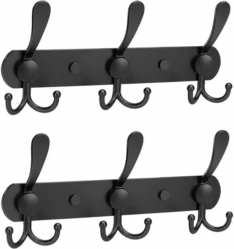 Miniatura 8 de YUNISS Perchero montado en la pared, 3 ganchos triangulares de acero inoxidable para abrigos, sombreros, batas, toallas en recibidor y entrada Negro