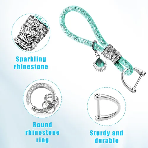 Miniatura 3 de Ziciner Llavero de cristal brillante para mujeres y niñas, llavero de automóvil con purpurina, accesorios universales para llavero (verde)