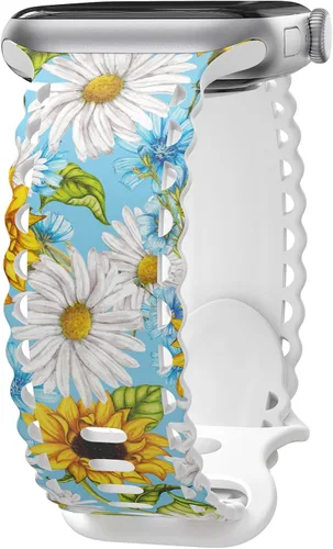 Miniatura 14 de Correa de encaje floral compatible con Apple Watch de 40mm 44mm 46mm 41mm 45mm 38mm 42mm 49mm, mujeres, correa deportiva de repuesto de silicona E