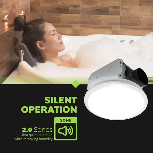 Miniatura 5 de Homewerks 7141-110 Ventilador de baño con luz LED integrada para montaje en techo, ventilación de escape 2.0 Sones 110 CFM, blanco Redondo 110 CFM