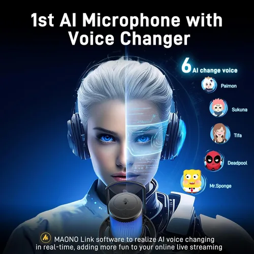 Miniatura 3 de MAONO Micrófono inalámbrico para PC, micrófono condensador de transmisión de juegos con cambio de voz AI de software, cancelación de ruido de 3