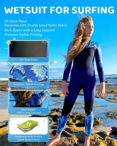 Miniatura 3 de XUKER Traje de neopreno para niños y niñas, 0.118 in, con cremallera trasera, de neopreno, térmico, de cuerpo completo, para jóvenes, adolescentes