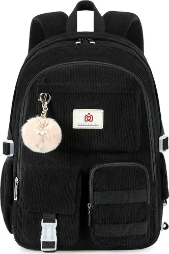 Hidds Mochila escolar para adolescentes, niñas, mujeres, 15.6 pulgadas, mochila universitaria, bolsa de trabajo de pana, mochila de trabajo para