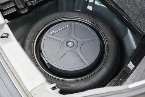 Miniatura 2 de Rockville RockGhost V2 - Subwoofer amplificado para automóvil de 800 W, 11 pulgadas, diseño de neumático de repuesto antirrobo, graves profundos