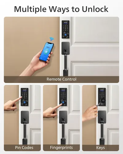 Miniatura 2 de Philips Cerradura de puerta inteligente WiFi con asa, juego de cerradura de puerta delantera Wi-Fi, juego de manijas de bloqueo de huellas