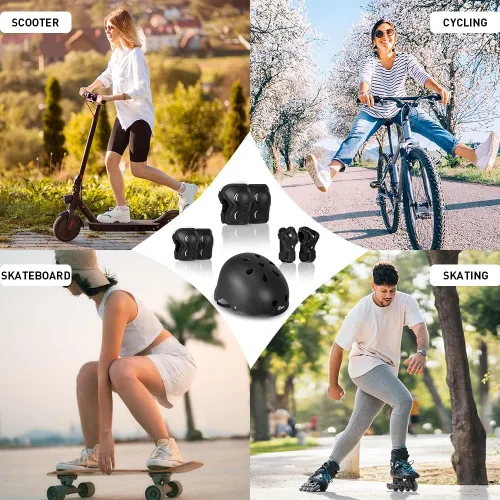 Miniatura 2 de JBM Conjunto de equipo protector para patinaje para adultos y jóvenes, casco de monopatín, rodilleras y coderas con muñequeras para patinaje