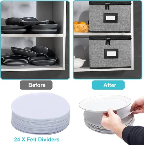 Miniatura 2 de Contenedores de Almacenamiento de Vajilla de Porcelana - Contenedores de Almacenamiento de Platos Acolchados con Tapa de Carcasa Rígida para Mudanza