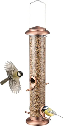 Miniatura 13 de iBorn - Comedero de metal para pájaros colgante, comederos para aves silvestres para mezclas de semillas, resistente, acabado metálico completo, 2