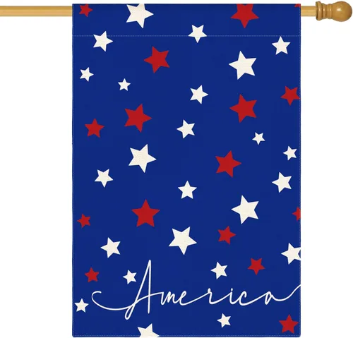 AVOIN colorlife Bandera de casa azul de Estados Unidos del 4 de julio, 28 x 40 pulgadas, doble cara exterior, Día de la Independencia, estrellas