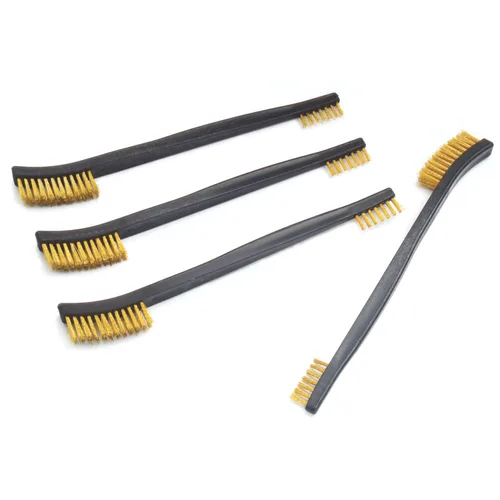 Miniatura 3 de Paquete de 10 cepillos de limpieza multiusos de doble punta para pistolas de 7 pulgadas, cepillos de cerdas de nailon de acero y latón (latón)