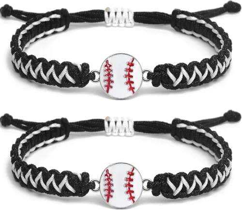 Pulsera con dije de béisbol de 2 piezas de regalo para niños, niñas, adultos | Joyería deportiva elegante | Gran regalo de cumpleaños o de