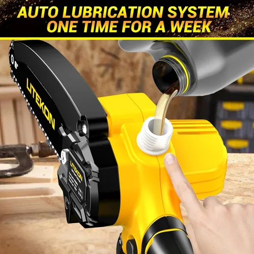 Miniatura 3 de Mini motosierra inalámbrica con batería de 2000 mAh y cargador rápido y 2 cadenas, la mejor motosierra eléctrica de 6 pulgadas con sistema de aceite