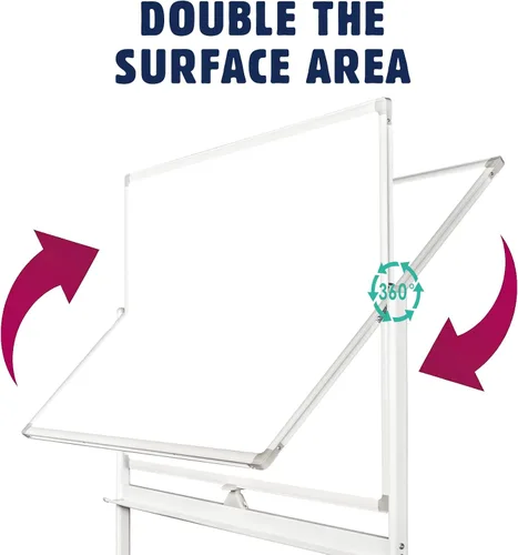 Miniatura 3 de Pizarra blanca móvil de grado industrial de 32 x 48 pulgadas de borrado en seco con soporte rodante con cerradura, pizarra blanca magnética de doble