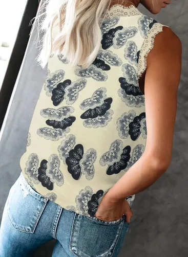 Miniatura 223 de VIISHOW - Camiseta sin mangas, sexy, con cuello en V y bordes de encaje para mujer, camisola de vestir, camisas de gasa, sin mangas, casuales