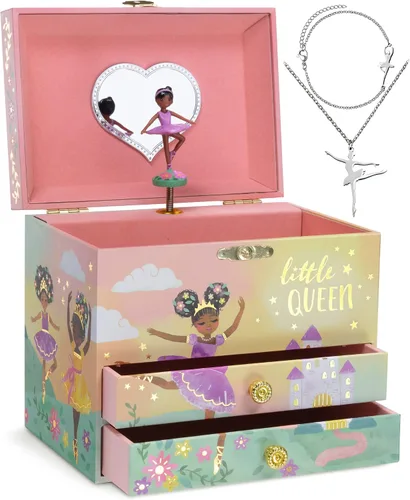 Jewelkeeper Caja de música de bailarina y juego de joyas para niñas pequeñas 3 regalos de bailarina para niñas diseño de reina pequeña caja de
