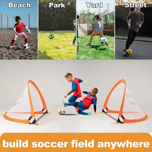 Miniatura 5 de Porayhut Red de fútbol de apertura rápida para niños, juego de 2 estacas portátiles 210D Oxford extra para diversión en el patio trasero