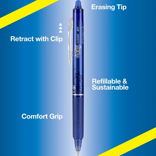 Miniatura 6 de Pilot FriXion Clicker - Bolígrafos de gel retráctiles borrables, 0.7 mm, punta fina (paquete de 6, negro/azul)