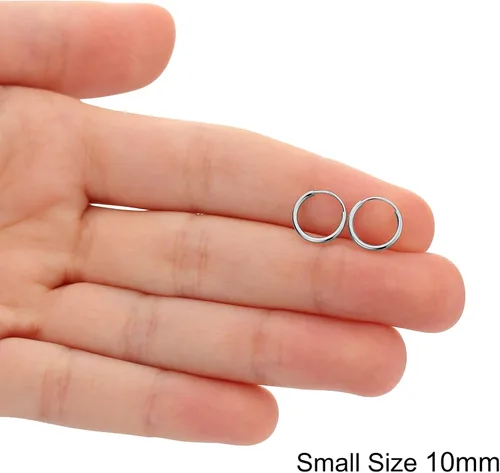 Miniatura 5 de Aretes de aro pequeños de oro de 14 quilates para orejas, cartílago, nariz o labios, 0.394in, Metal, no conocido