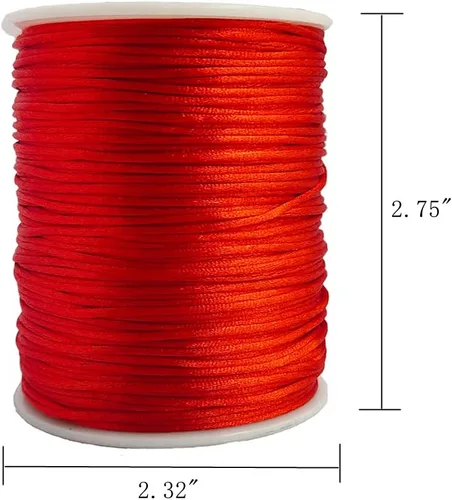 Miniatura 4 de 1.5 mm Cordón de satén de nailon para abalorios Hilo trenzado para pulseras de macramé Nudos chinos, collares, fabricación de joyas 109 yardas (Rojo)