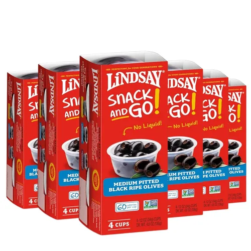Miniatura 9 de LINDSAY Aceitunas Kalamata griegas sin hueso Snack and Go, caja de 4 (16 tazas de aperitivo)